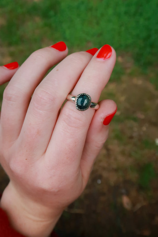 Teal Mossy Kyanite ring