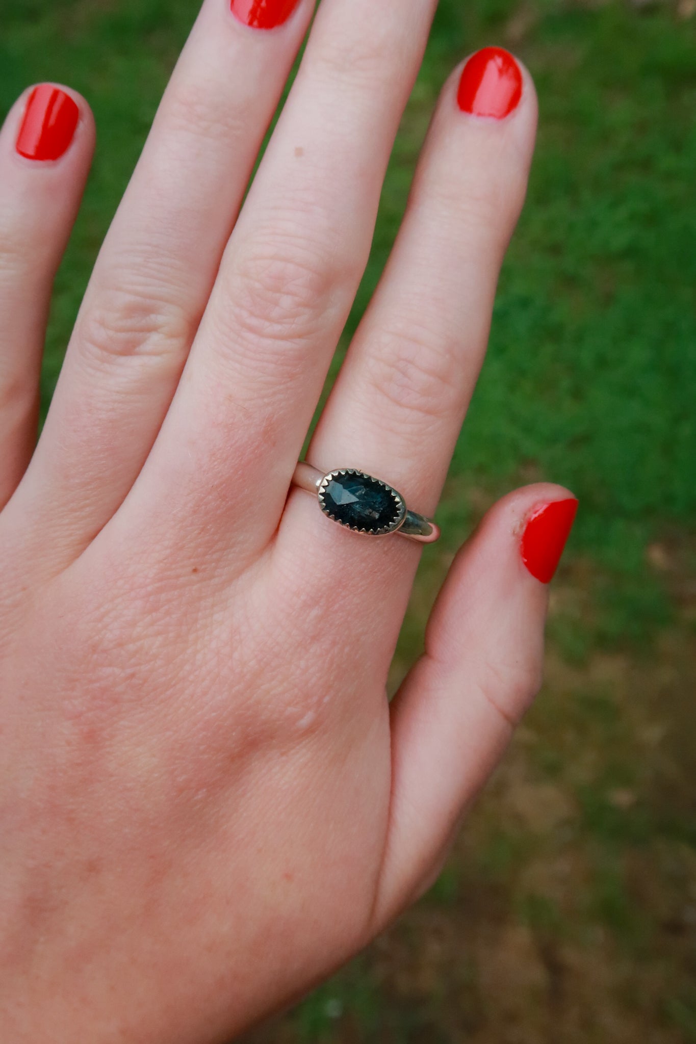Teal Mossy Kyanite Ring