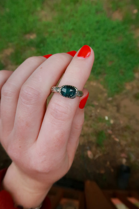 Teal Mossy Kyanite Ring