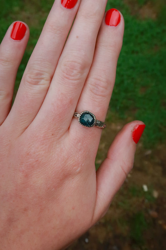 Teal Mossy Kyanite Ring