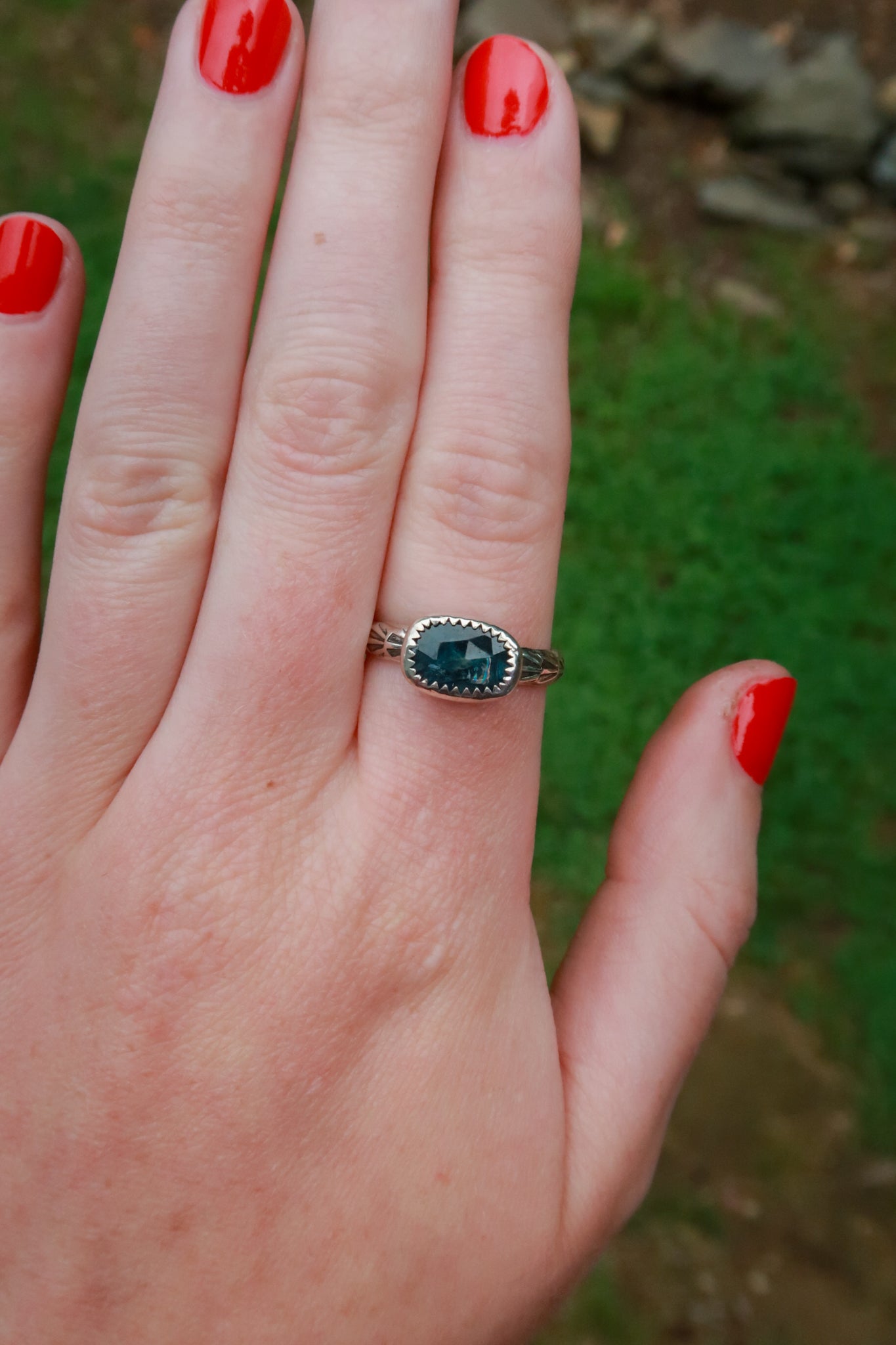 Teal Mossy Kyanite Ring