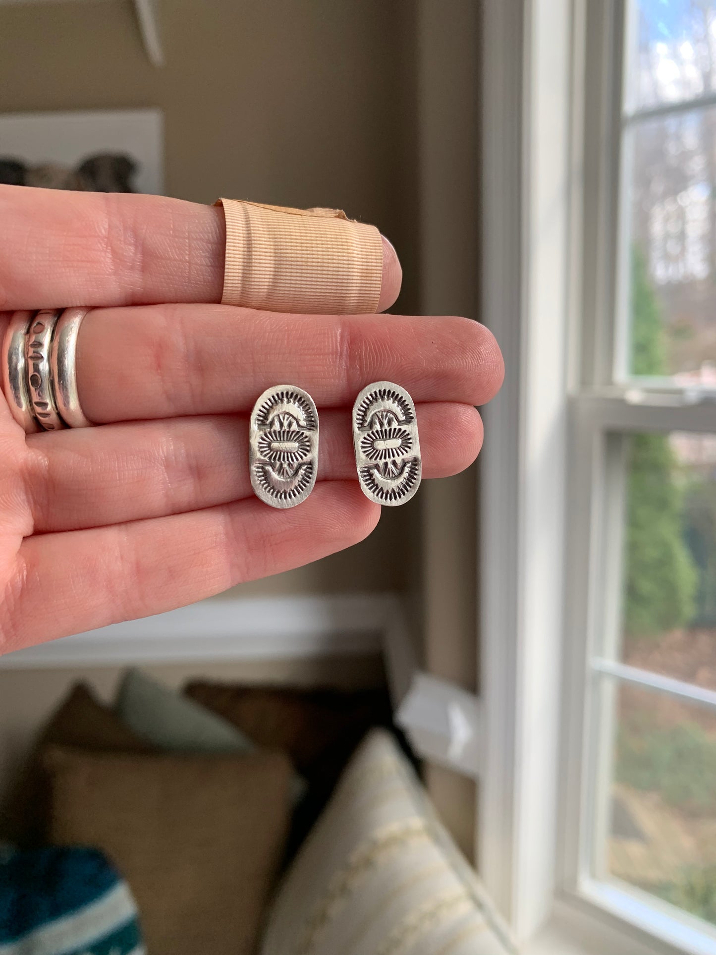 Hand Stamped Silver Studs